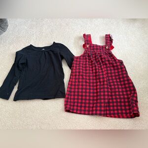 🌸5/$50🌸Carter's Red and Black Plaid corduroy pinafore with Black Top